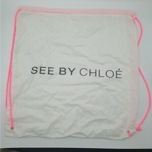 SEE BY CHLOÉ White Cotton Dustbag Pink Drawstring “16 x 16.5”